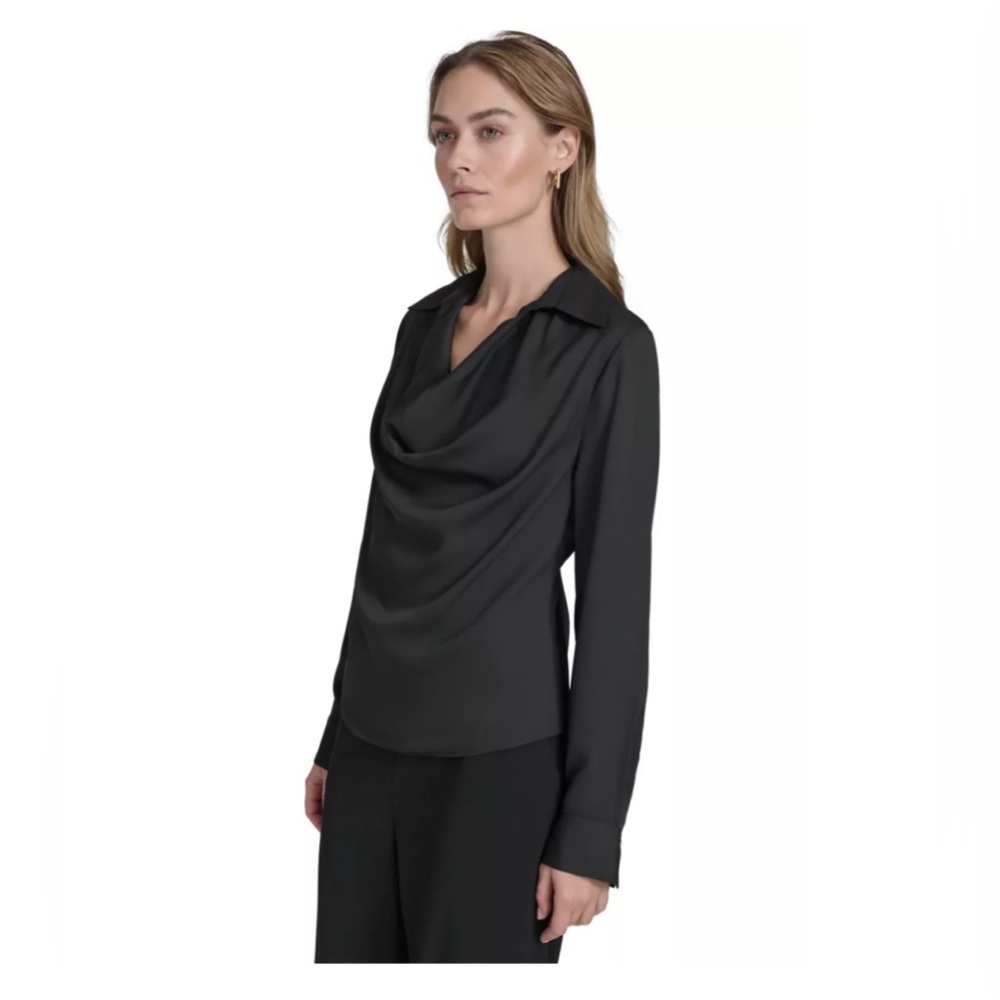 NWOT Halston Heritage Women's Long Sleeve Cowl Neck Black Blouse - Large - Picture 5 of 13